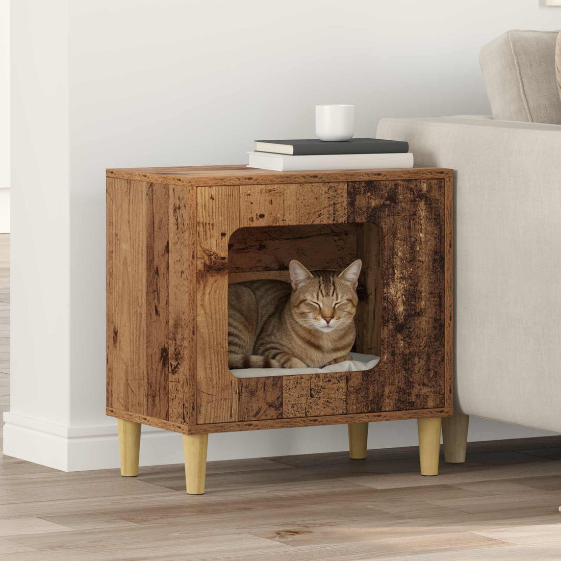 vidaXL Casa para Gatos Madera envejecida 51 x 30 x 52 cm