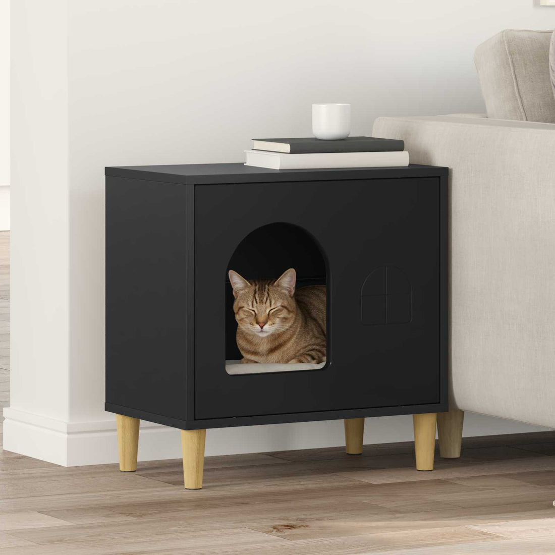 vidaXL Casa para Gatos Negro 51 x 30 x 52 cm Madera de ingeniería