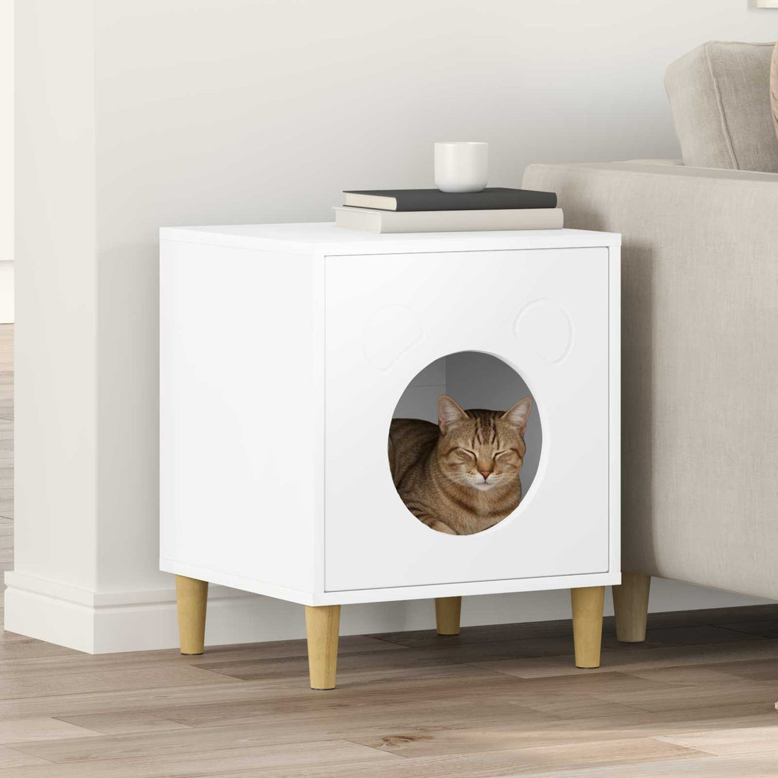 vidaXL Casa para Gatos Blanco 42,5 x 40 x 53 cm Madera de ingeniería