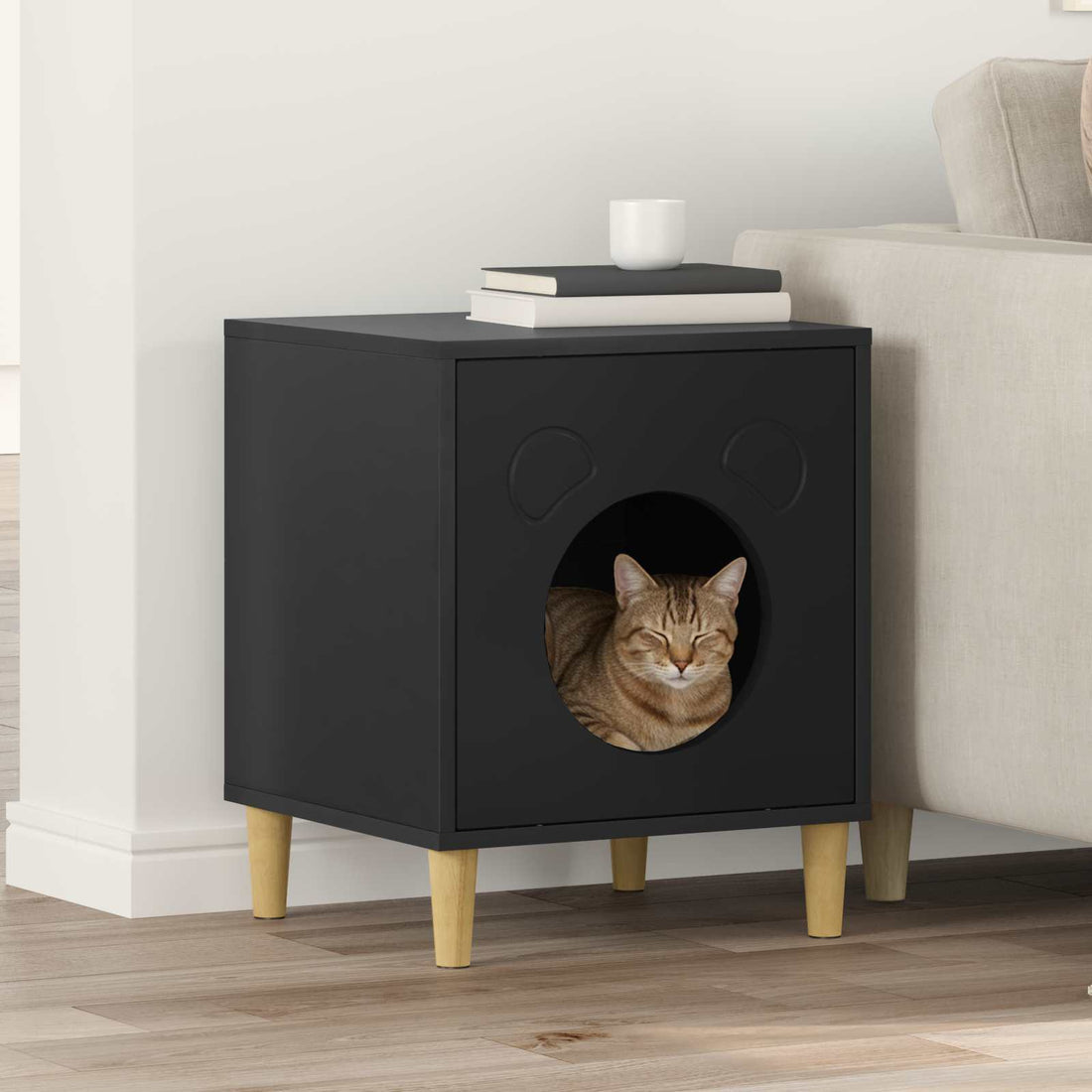 vidaXL Casa para Gatos Negro 42,5 x 40 x 53 cm Madera de ingeniería