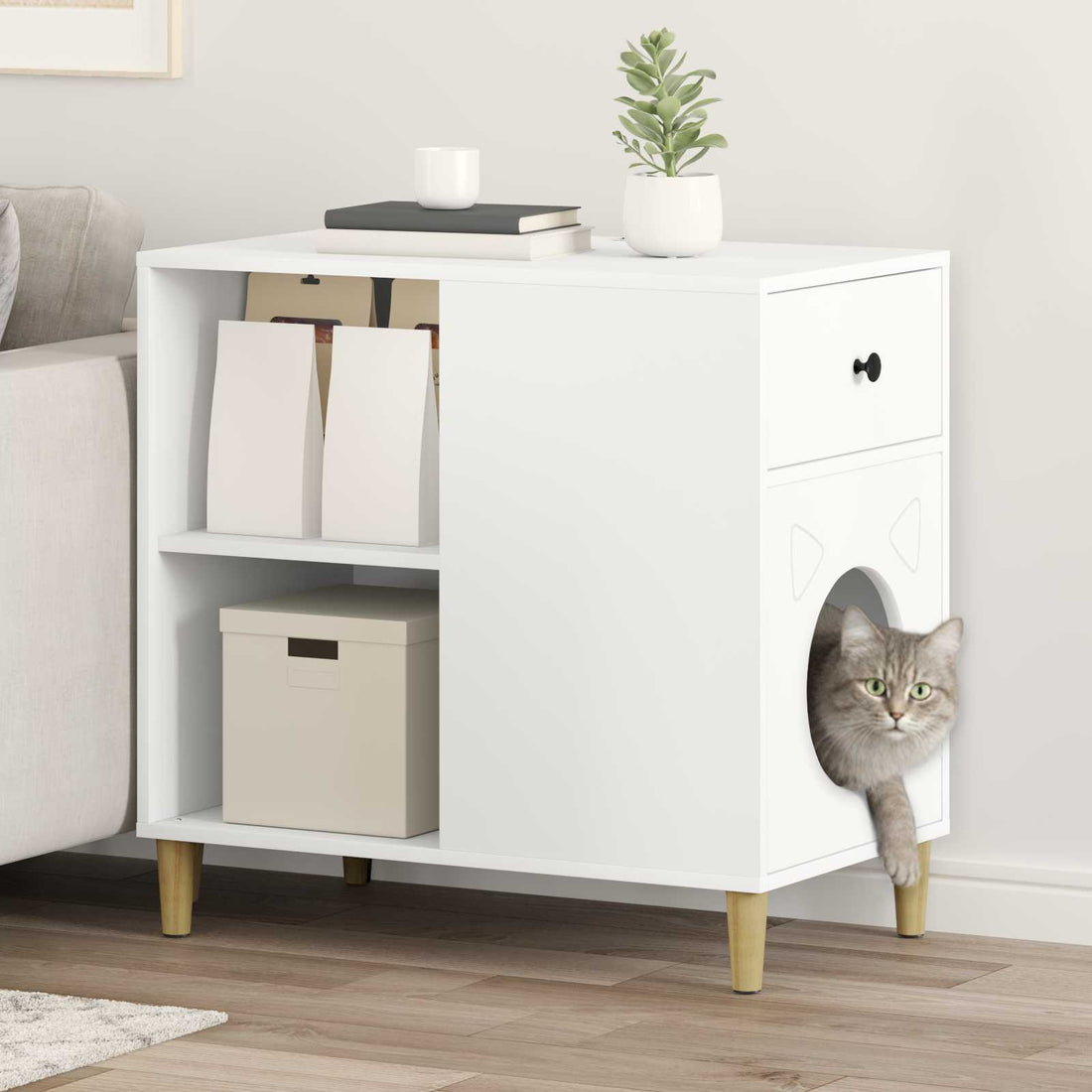 vidaXL Casa para Gatos Blanco 72 x 42,5 x 70 cm Madera de ingeniería