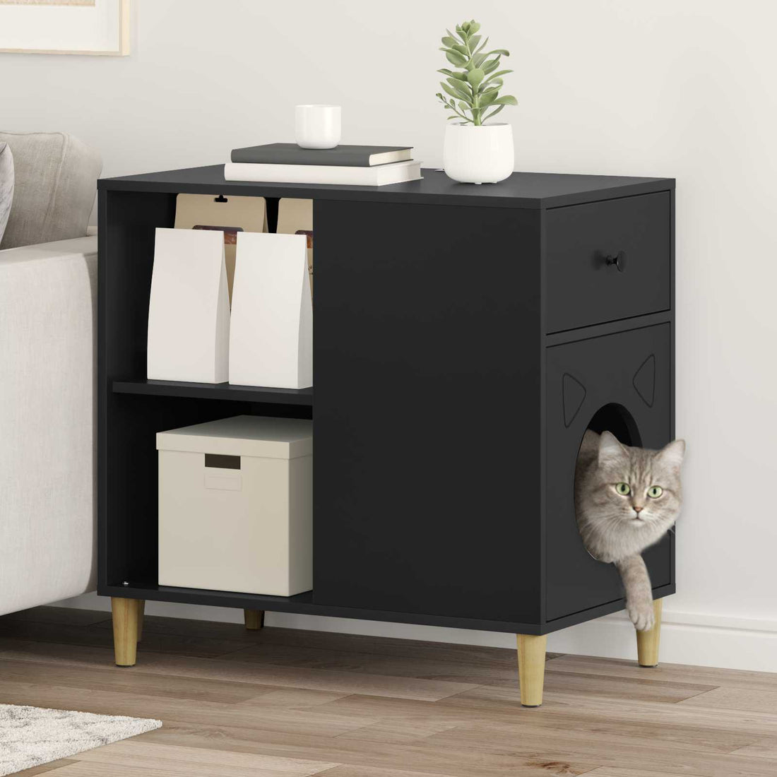 vidaXL Casa para Gatos Negro 72 x 42,5 x 70 cm Madera de ingeniería