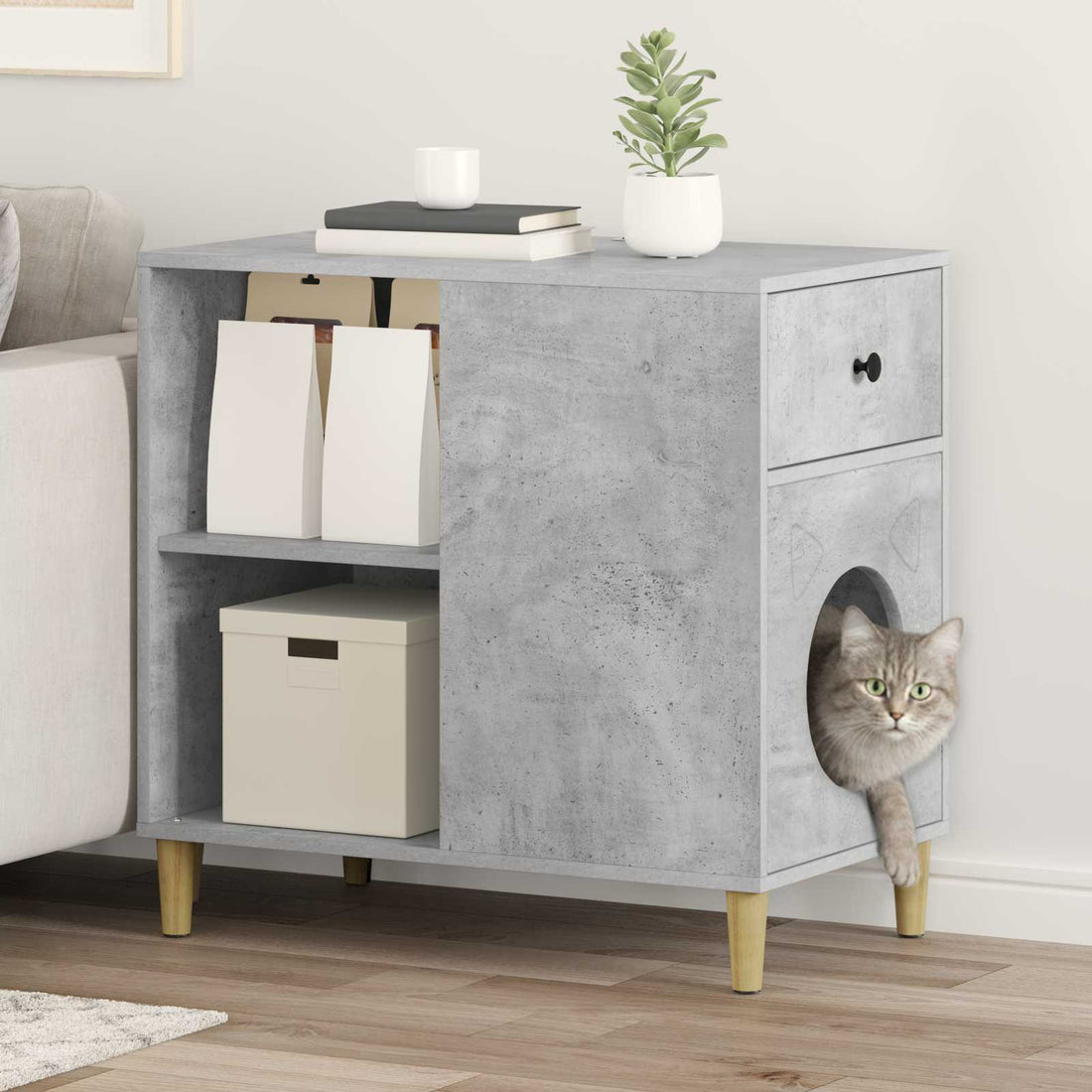 vidaXL Casa para Gatos Concreto 72 x 42,5 x 70 cm Madera de ingeniería