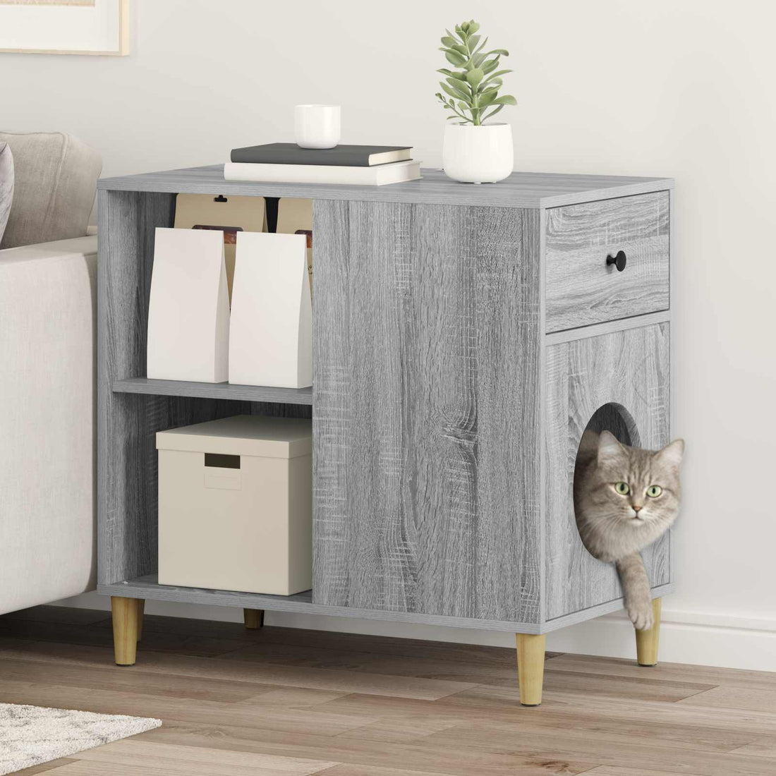vidaXL Casa para Gatos Sonoma gris 72 x 42,5 x 70 cm