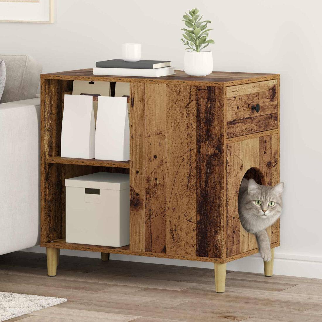 vidaXL Casa para Gatos Madera envejecida 72 x 42,5 x 70 cm