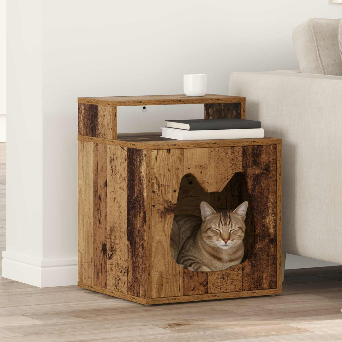 vidaXL Casa para Gatos Madera envejecida 42,5 x 40 x 53,5 cm