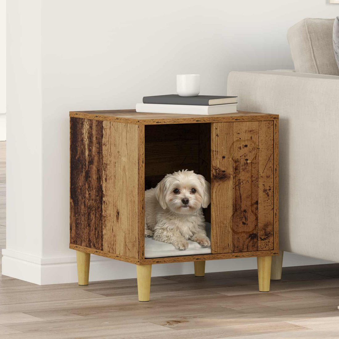 vidaXL Casa para perros Madera envejecida 44 x 42 x 49 cm