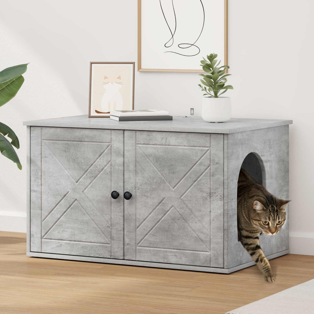 vidaXL Casa para Gatos Concreto 85 x 55 x 50,5 cm Madera de ingeniería