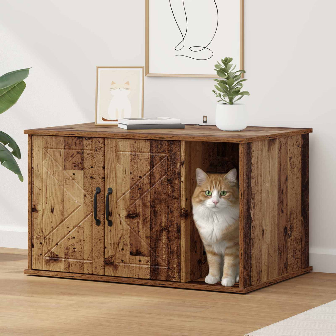 vidaXL Casa para Gatos Madera envejecida 85 x 55 x 50,5 cm