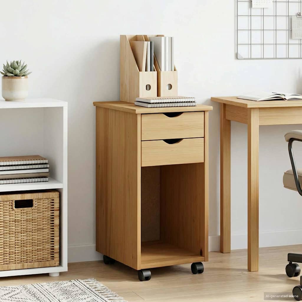 vidaXL Gabinete rodante 34 x 39 x 65,5 cm Pino macizo Marrón Miel