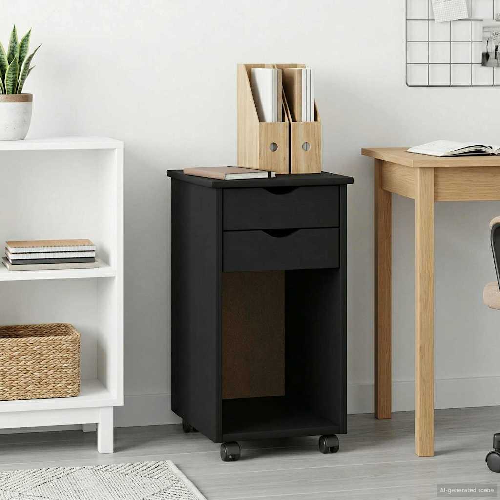 vidaXL Gabinete rodante 34 x 39 x 65,5 cm Pino macizo Negro