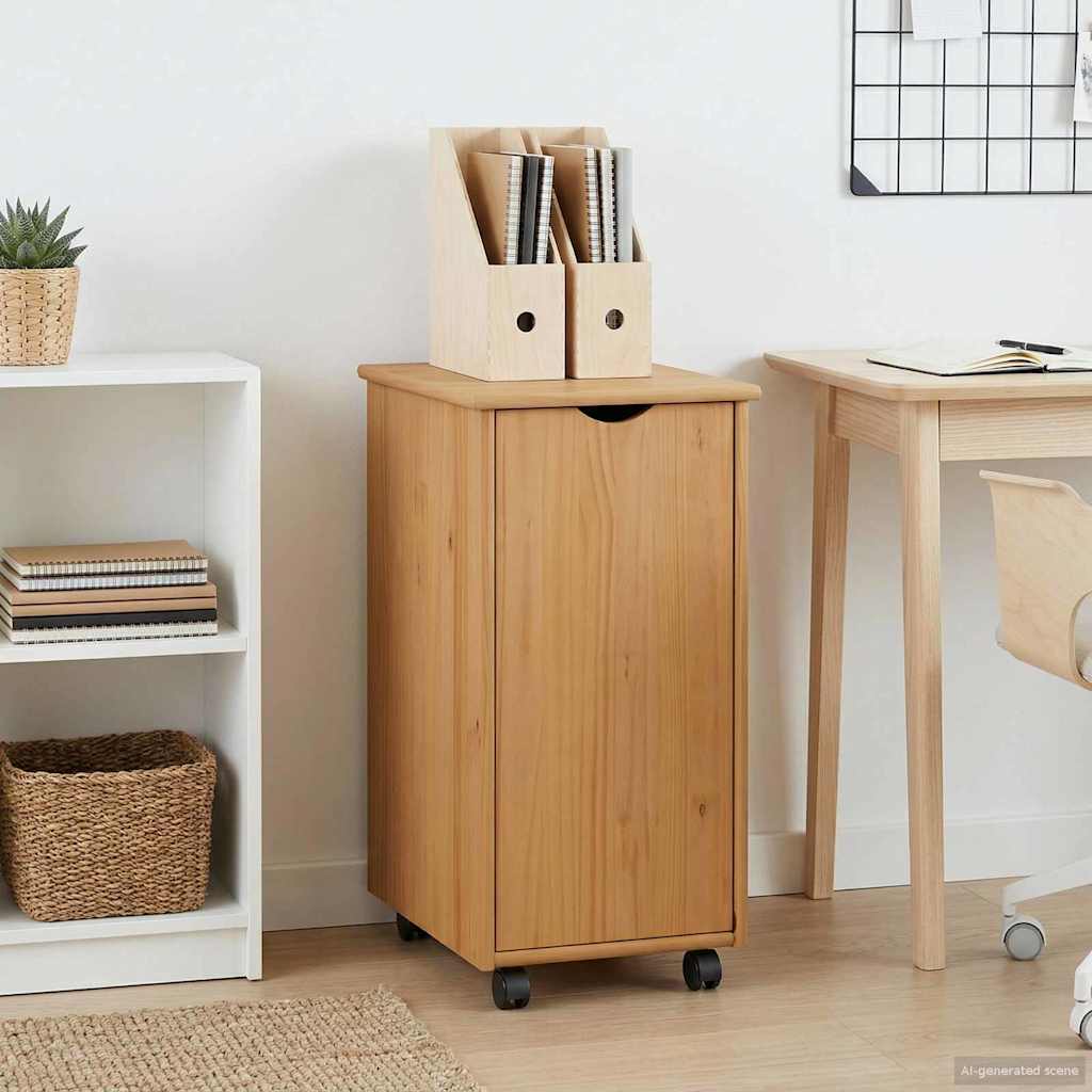 vidaXL Gabinete rodante con rueda Marrón miel 34 x 39 x 65,5 cm