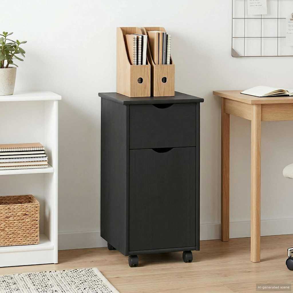 vidaXL Gabinete rodante Gris 34 x 39 x 65,5 cm Madera de Pino Macizo