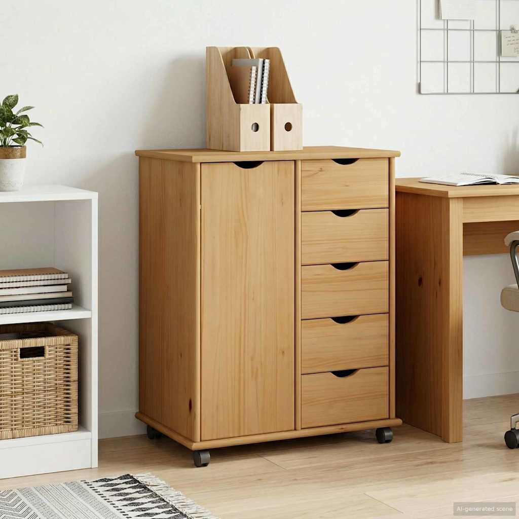 vidaXL Gabinete rodante 63,5 x 39 x 79 cm Madera de Pino Macizo