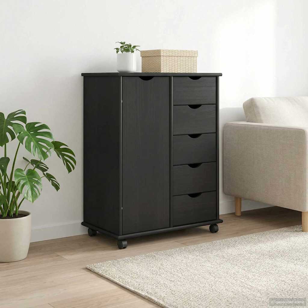 vidaXL Gabinete rodante 63,5 x 39 x 79 cm Madera de Pino Macizo Gris