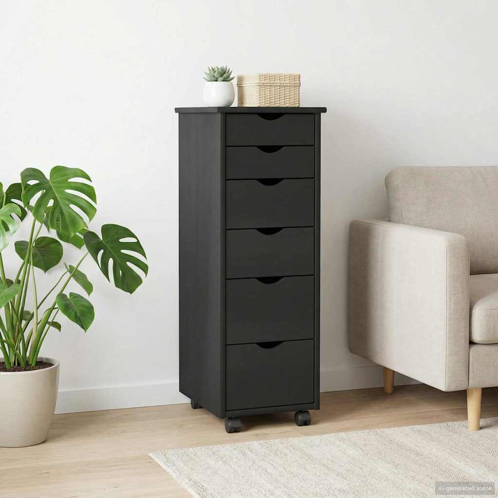 vidaXL Gabinete rodante 34 x 39 x 93,5 cm Madera de Pino Macizo Negro