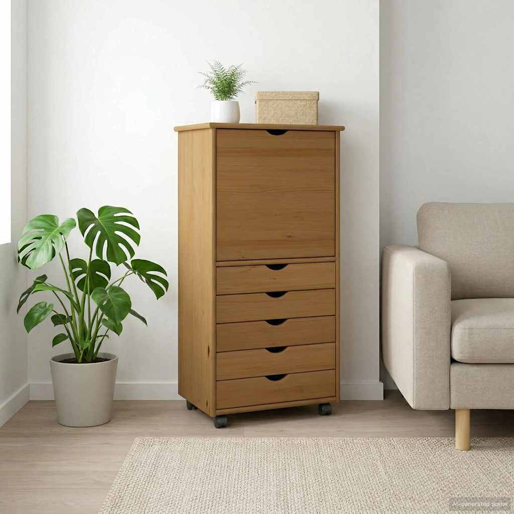 vidaXL Gabinete rodante 53 x 39 x 103 cm Madera de Pino Macizo
