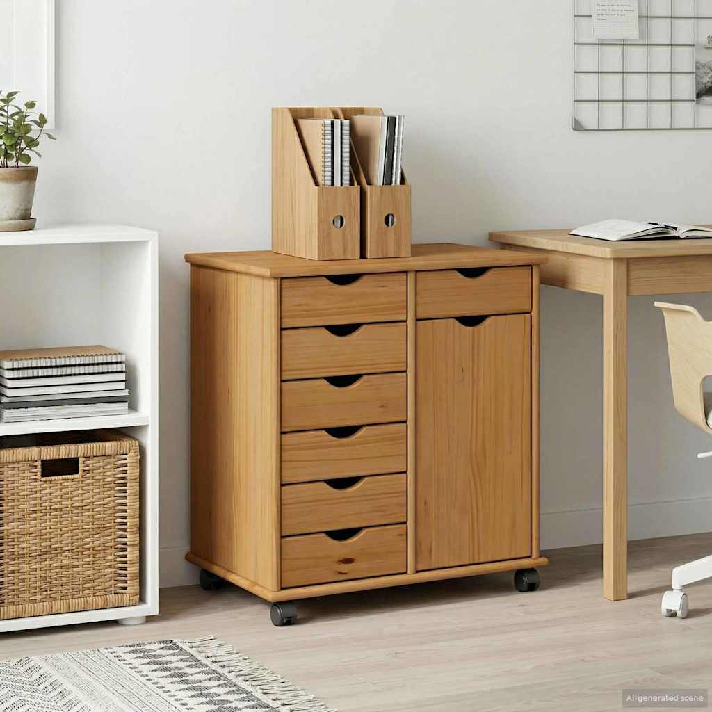 vidaXL Gabinete rodante 63,5 x 39 x 65,5 cm Madera de Pino Macizo