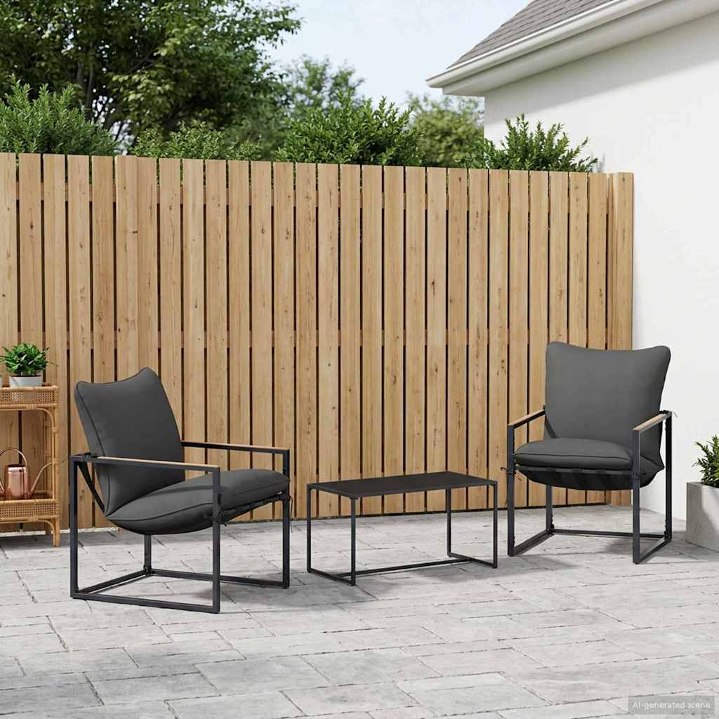 vidaXL Conjunto de sofás de jardín 3 uds. Negro y Antracita Acero