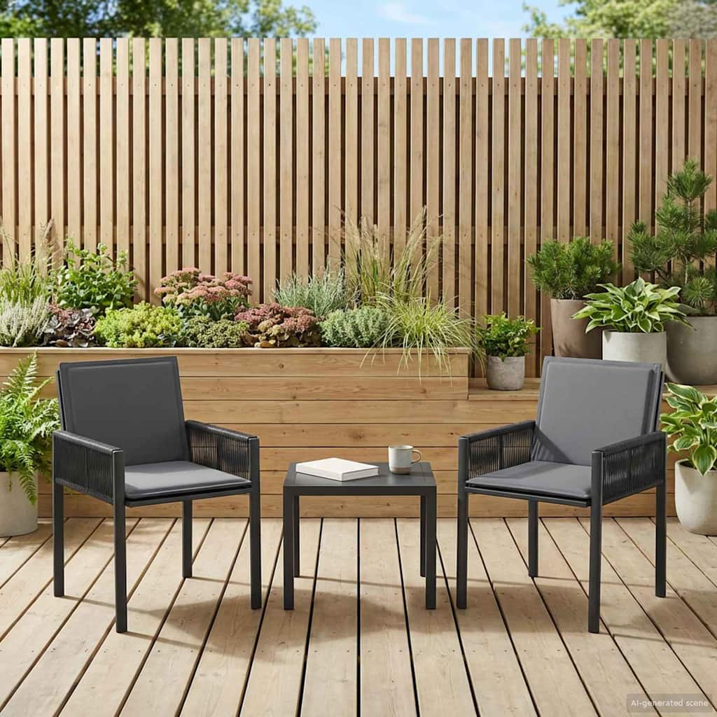 vidaXL Sillas de jardín 2 uds. Negro y Gris oscuro ratán sintético