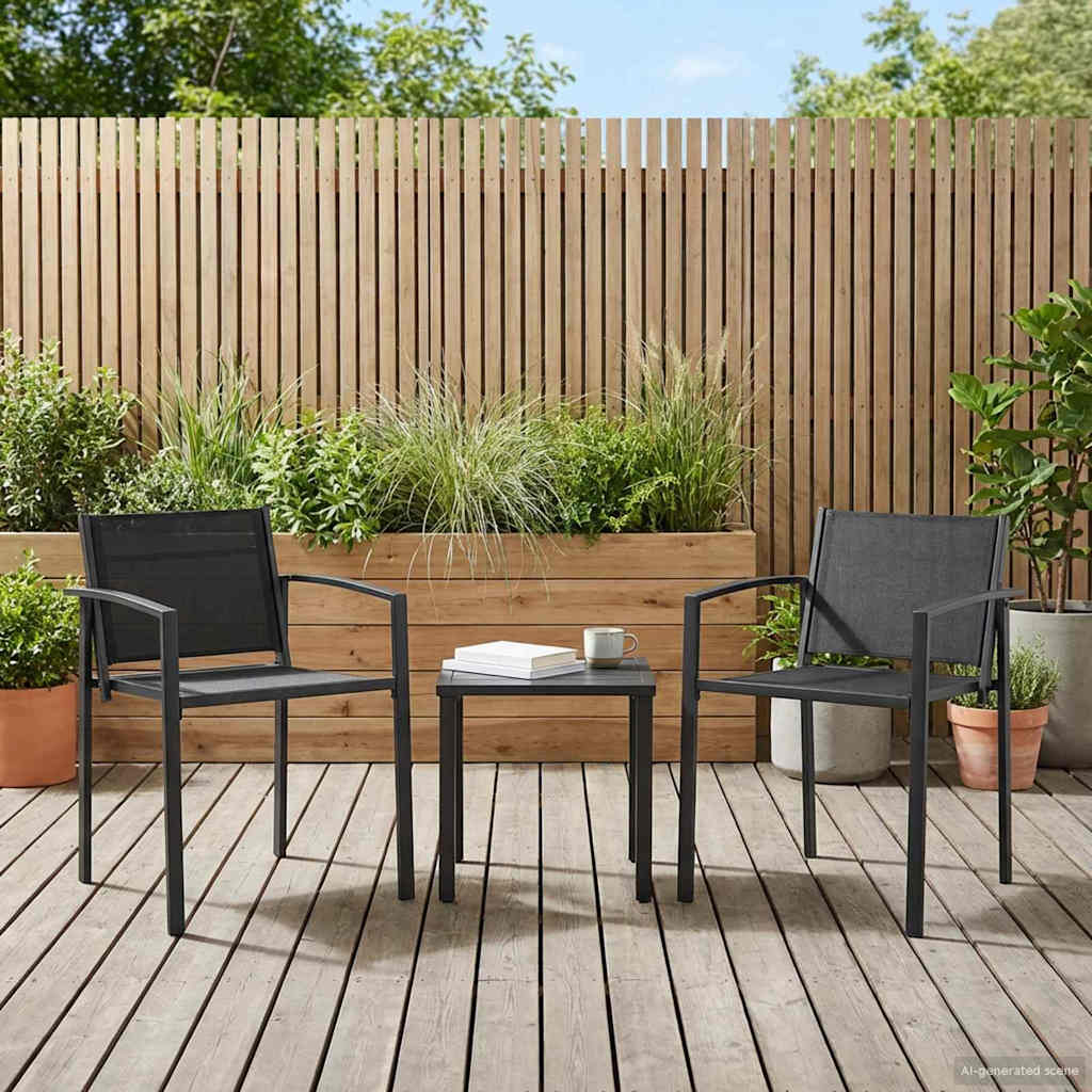 vidaXL Sillas de jardín 2 uds. Negro y Antracita Tela Textilene
