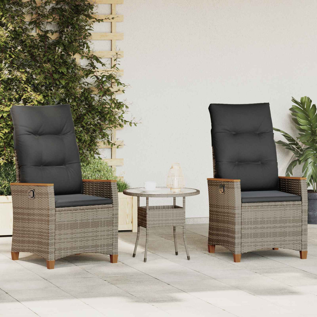 vidaXL Silla de jardín reclinable Gris y Gris Oscuro ratán sintético