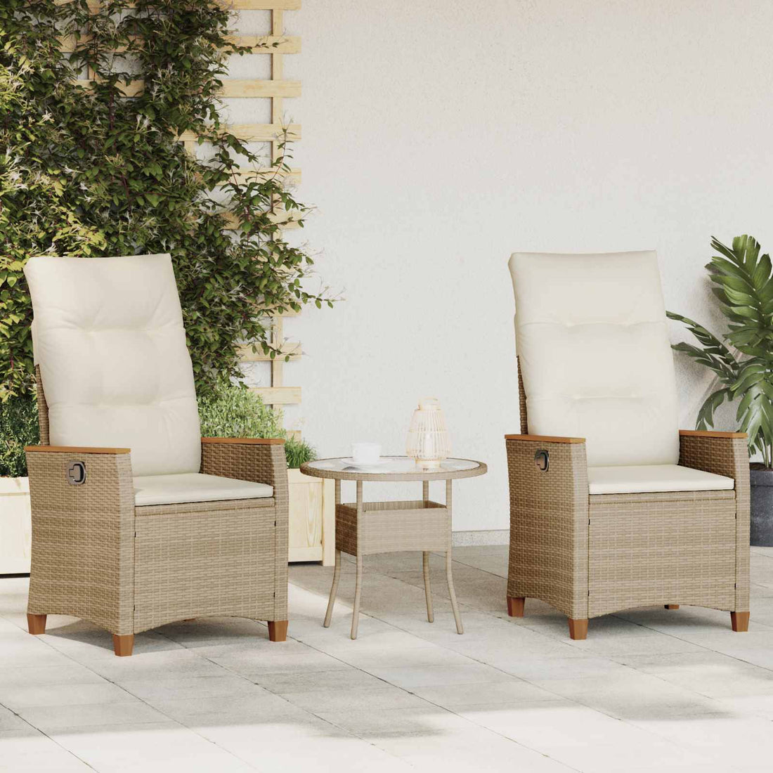 vidaXL Silla de jardín reclinable Beige y Crema 64 x 57,5 x 112 cm