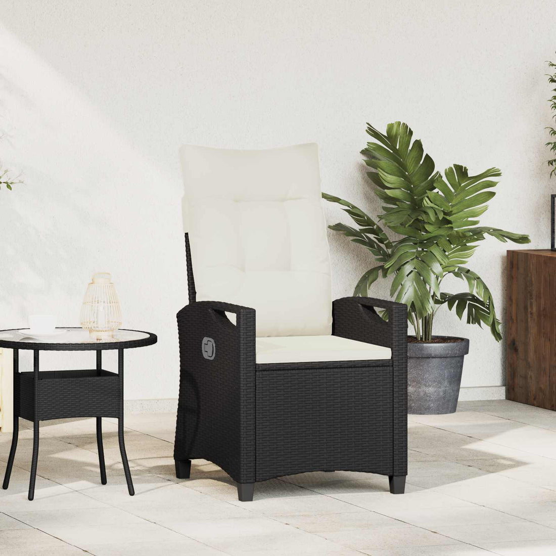 vidaXL Silla de jardín reclinable Negro y crema 56 x 60 x 112 cm