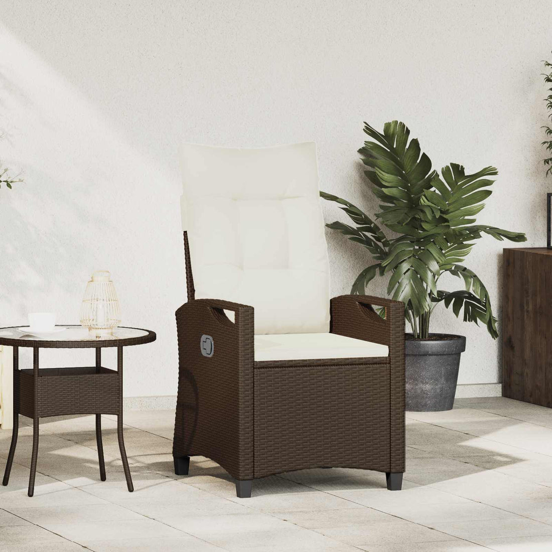 vidaXL Silla de jardín reclinable Marrón y crema 56 x 60 x 112 cm