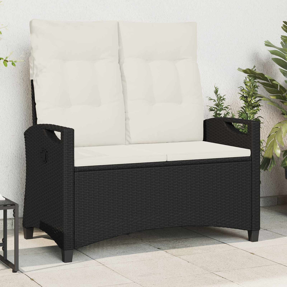 vidaXL Banco de jardín con almohada Negro y crema 105 x 60 x 112 cm