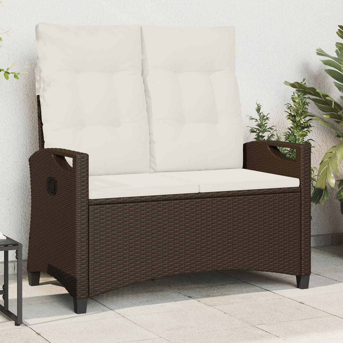 vidaXL Banco de jardín con almohada Marrón y crema 105 x 60 x 112 cm