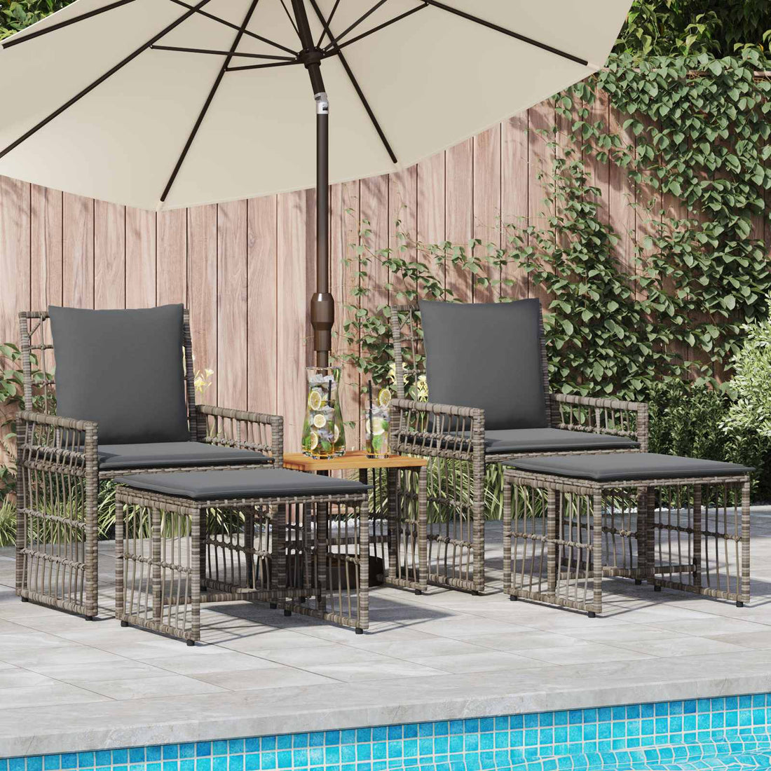 vidaXL Juego de muebles de exterior 5 uds. Negro y Gris oscuro