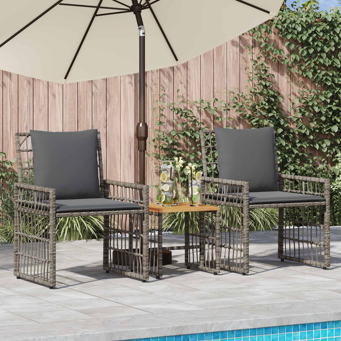 vidaXL Juego de muebles de exterior 3 uds. Negro y Gris oscuro