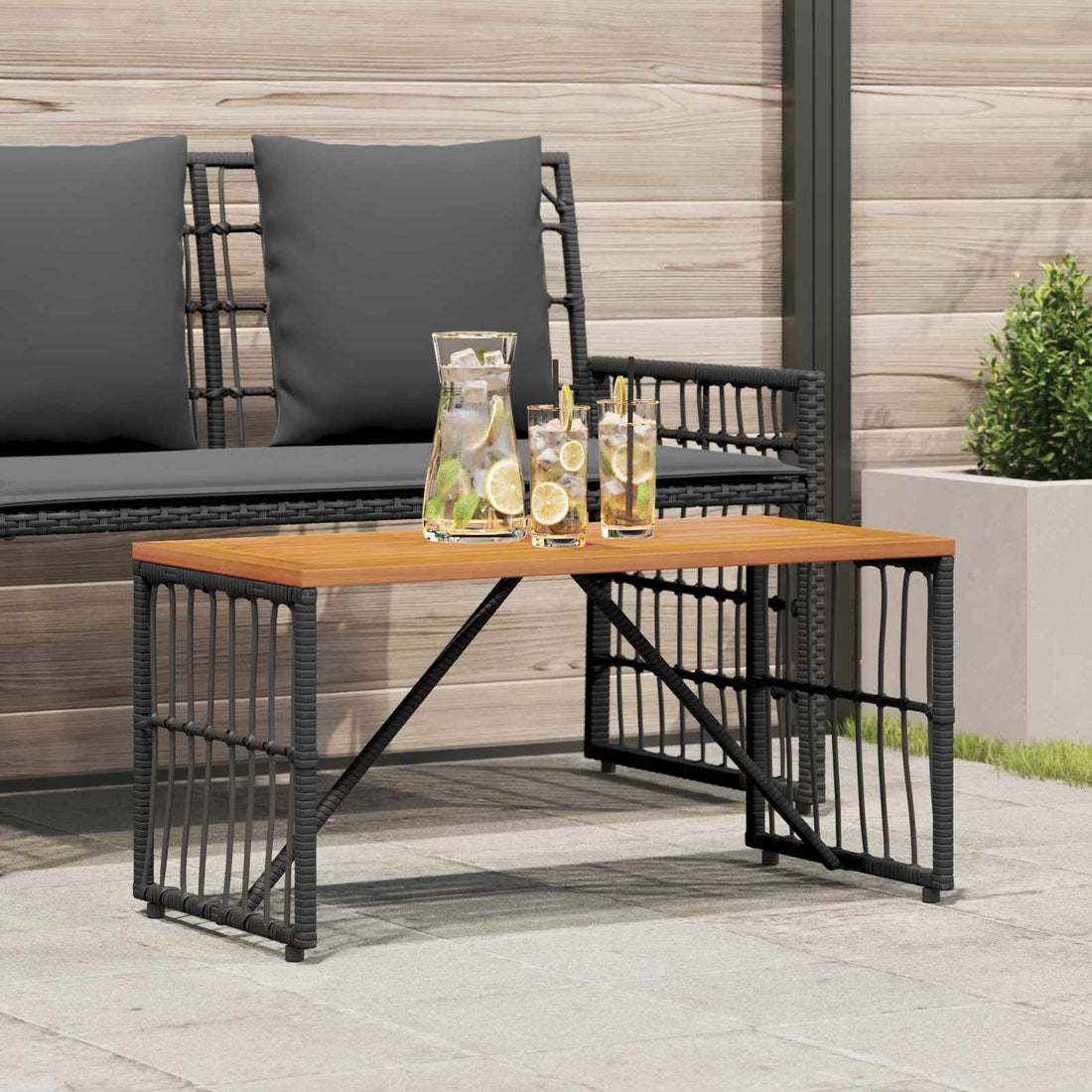 vidaXL Mesa de exterior Negro 80 x 40 x 40 cm Acero y Poliratán