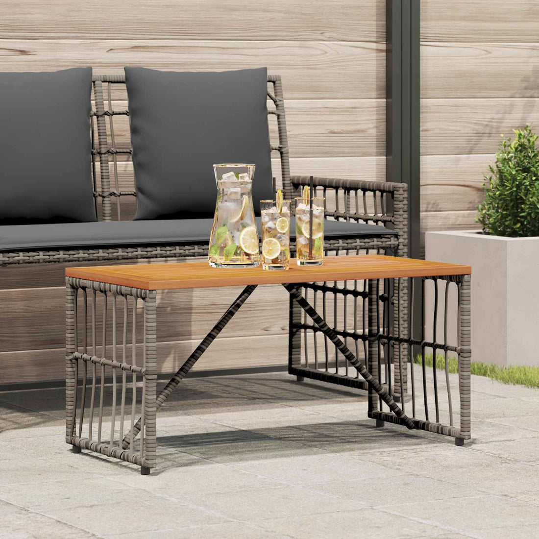 vidaXL Mesa de exterior Gris 80 x 40 x 40 cm Acero y Poliratán