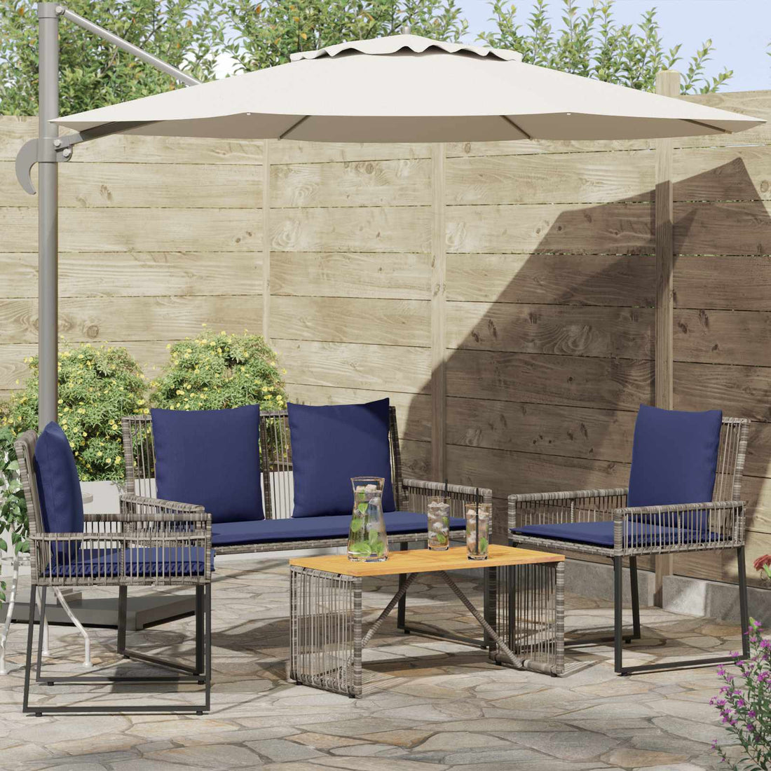 vidaXL Juego de muebles de exterior 9 uds. Gris y azul marino