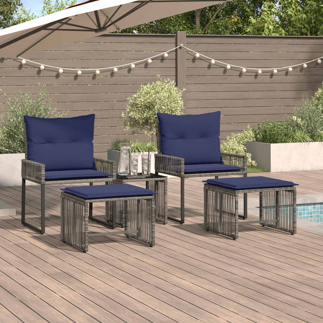 vidaXL Juego de muebles de exterior 11 uds. Gris y azul marino