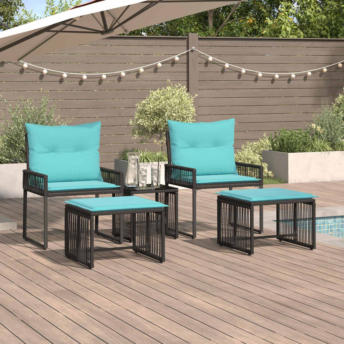 vidaXL Juego de muebles de exterior 11 uds. Negro y Turquesa