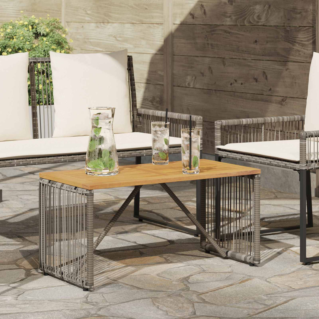 vidaXL Mesa de exterior Gris y marrón 80 x 40 x 40 cm ratán sintético