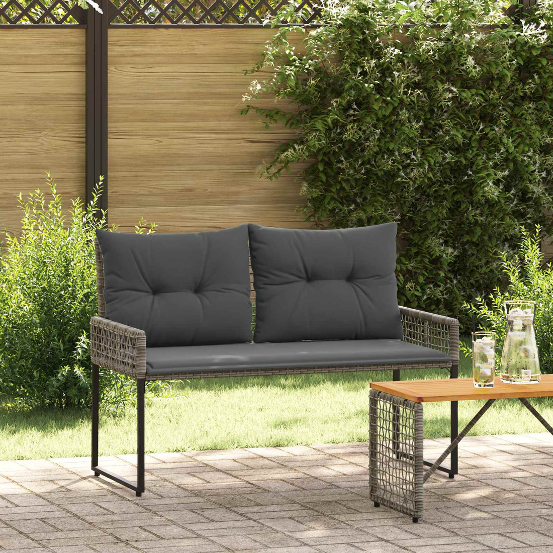 vidaXL Banco de exterior Gris 118 x 55 x 82 cm Ratán sintético y tela