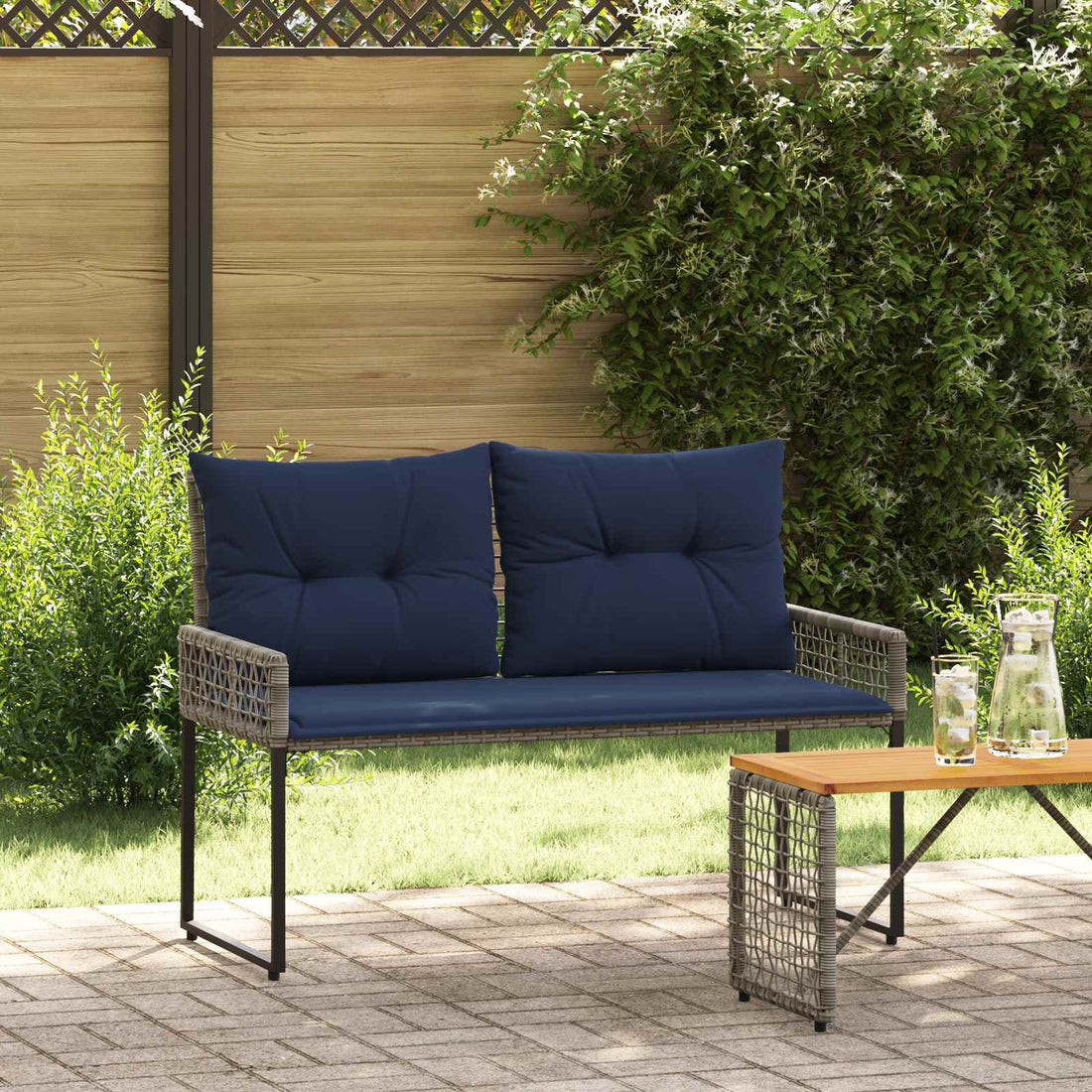 vidaXL Banco de exterior con cojín Gris y Marino 118 x 55 x 82 cm