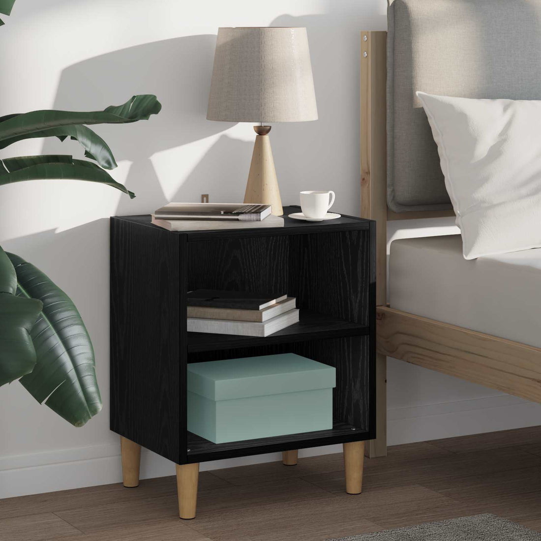 vidaXL Mueble cama Roble Negro 40 x 30 x 50 cm Madera de ingeniería