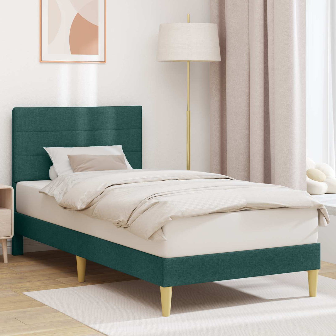 vidaXL Estructura de cama con cabecera Verde oscuro 100 x 200 cm Tela