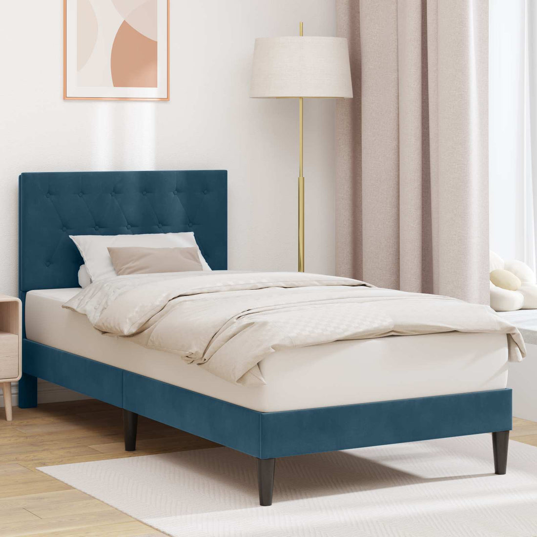 vidaXL Estructura de cama con cabecera Azul 90 x 200 cm Terciopelo