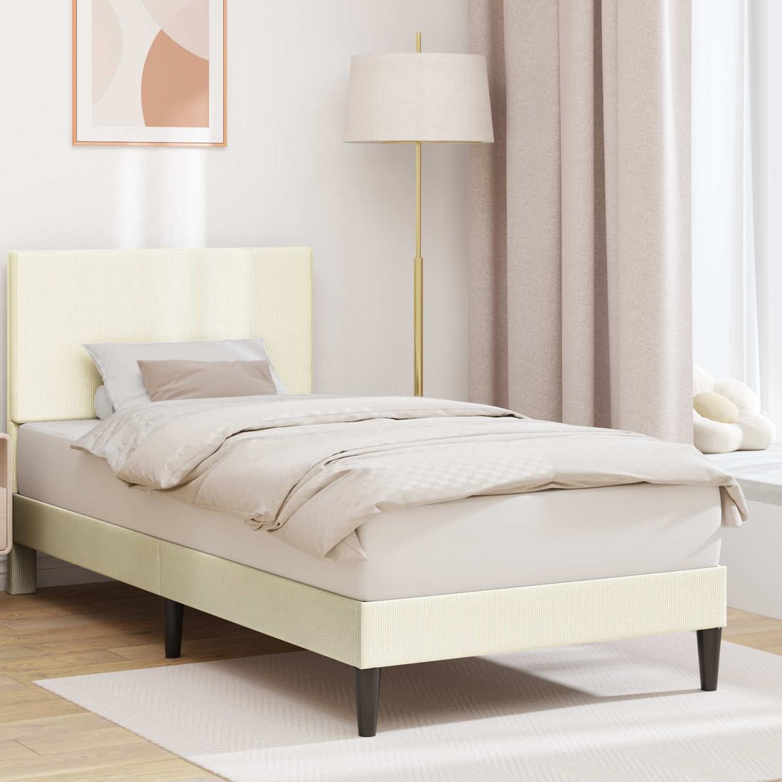 vidaXL Estructura de cama con cabecera Crema 80 x 200 cm Tela de Pana