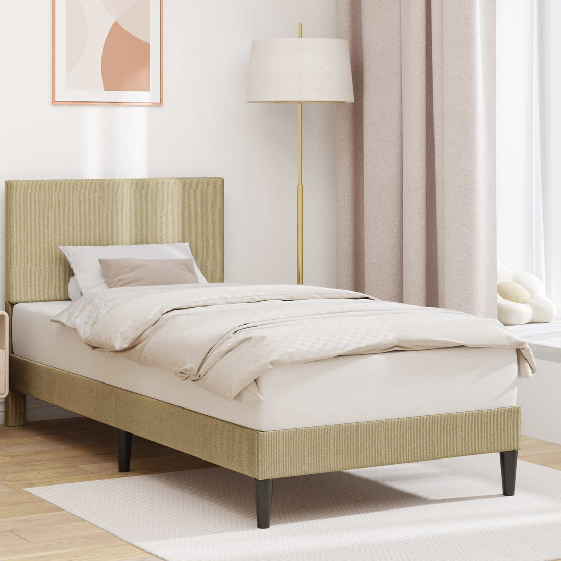 vidaXL Estructura de cama Verde Claro Gris 90 x 190 cm Tela de Pana