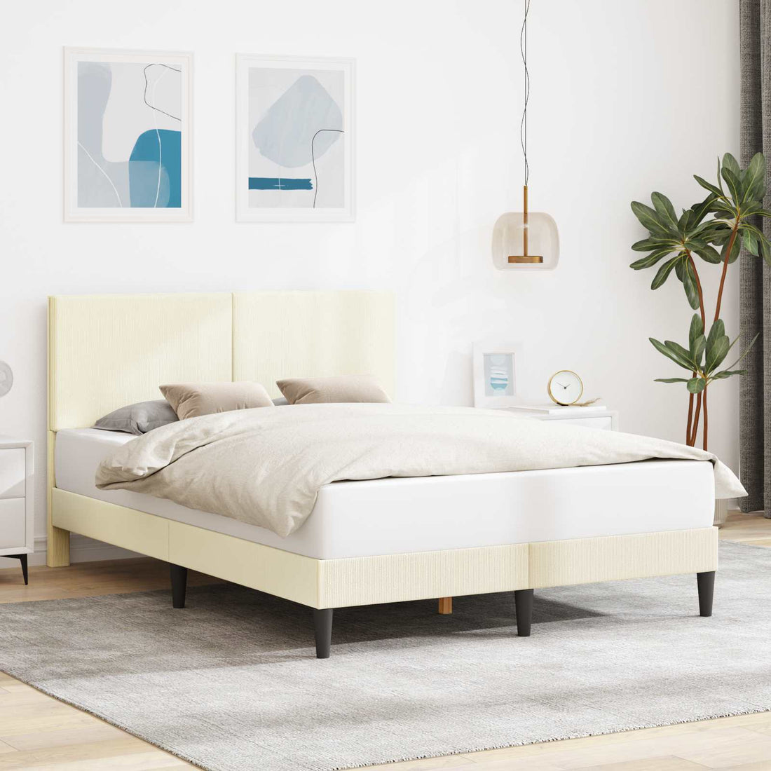 vidaXL Estructura de cama con cabecera Crema 120 x 200 cm Tela de Pana