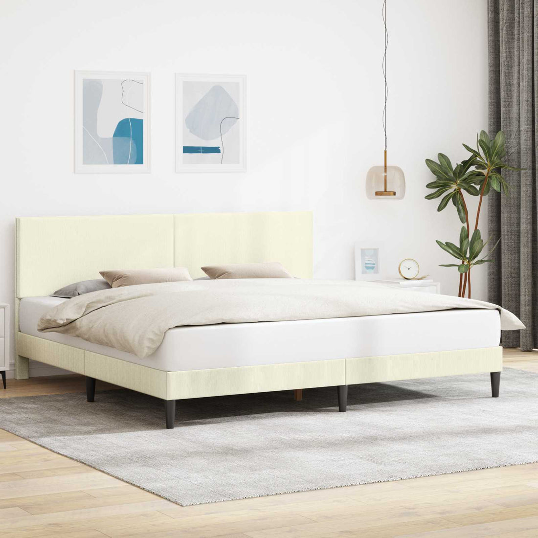 vidaXL Estructura de cama con cabecera Crema 180 x 200 cm Tela de Pana