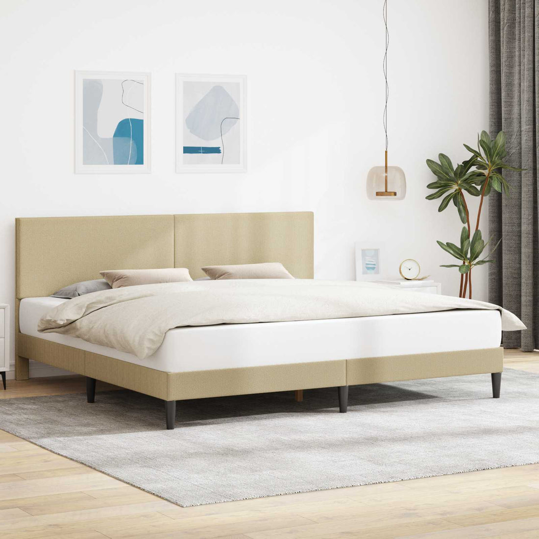 vidaXL Estructura de cama Verde Claro Gris 200 x 200 cm Tela de Pana