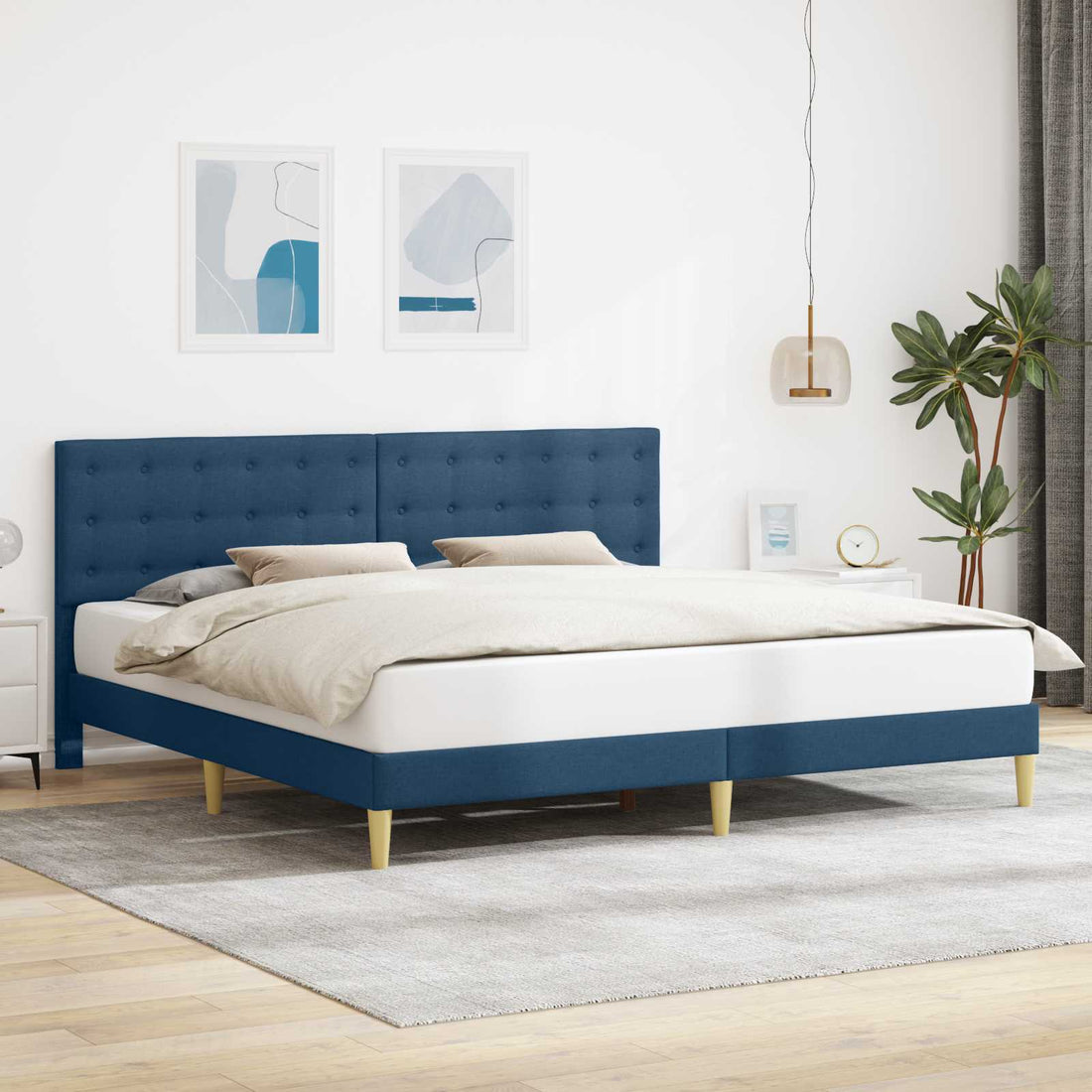 vidaXL Estructura de cama con cabecera Azul 180 x 200 cm Tela